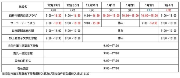 年末年始開館予定